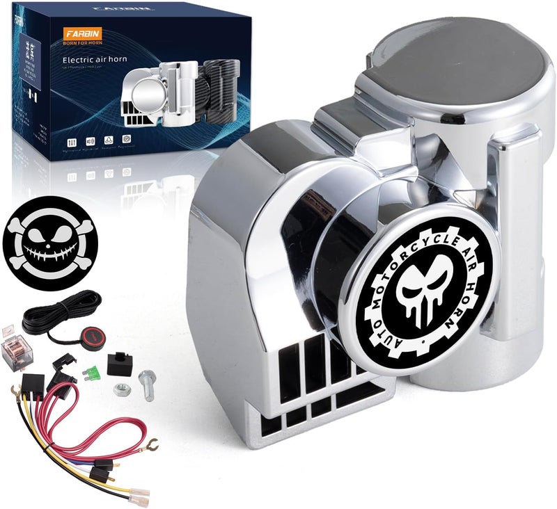 FARBIN Air Horn for Motorcycle Train Horns for Car Truck 150DB Super Loud Car Horn 12V with Button Compatible with Motorcycle with Horn Cover (12V, Silver Shell with Button) - Image 1